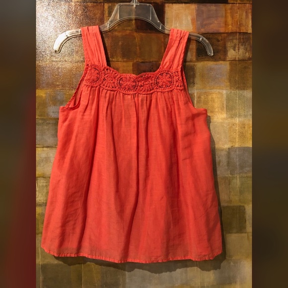 Anthro ELLA MOSS Coral Silk & Cotton Flowy Top EUC - Picture 2 of 8